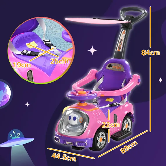 Buy 3 in 1 Ride on Push Car, Cartoon Robot Theme Foot to Floor Slider w/ Handle Light Music Horn, Storage - Pink, 3 image