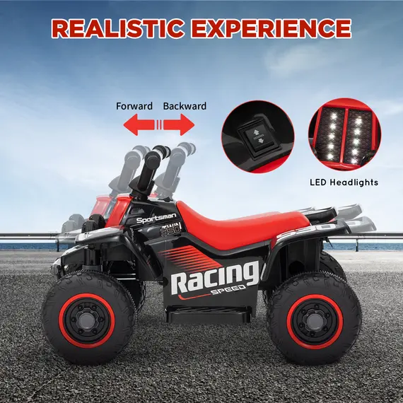 Buy 6V Electric Quad Bike for Kids, Ride On ATV w/ Forward Backward, Headlights, for 18-36 Months, Black and Red, 4 image