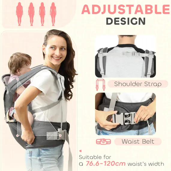 Buy 6-in-1 Baby Carrier for Newborns-Toddlers, with Removable Seat, for Ages 0-36 Months, Up to 15kg, Grey, 5 image
