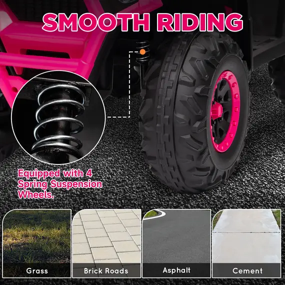 Buy 12V Kids Electric Ride on ATV, Battery Powered Quad Bike w/ Spring Suspension, Forward Backward, Storage Basket - Pink, 4 image