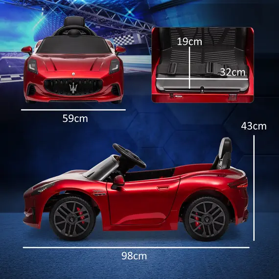 Buy 12V Maserati Gran Turismo Folgore Lincesed Kids Electric Car with Remote Control, Soft Start, Wine Red, 3 image