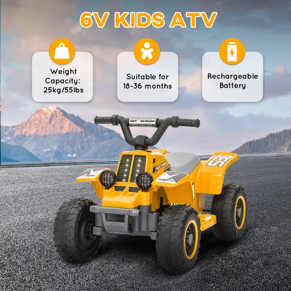 Buy 6V Electric Quad Bike for Kids, Ride On ATV w/ Forward Backward, Headlights, for 18-36 Months, Yellow, 7 image