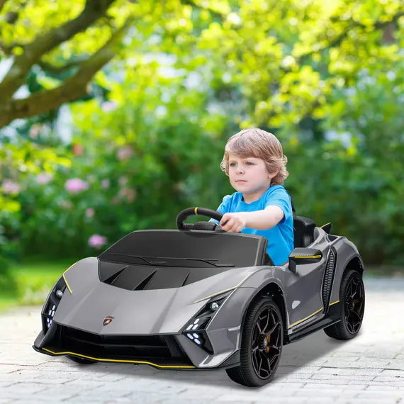 Buy 12V Lamborghini Autentica Licensed Kids Electric Car with Remote Control, 4 Suspension Wheels, Soft Start, Grey, 2 image