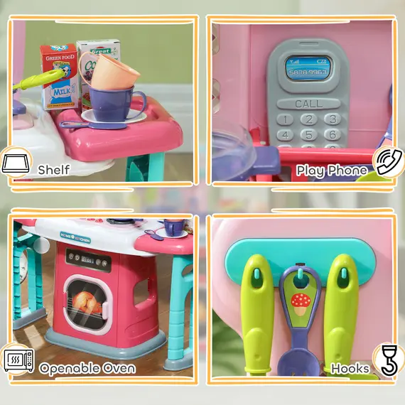 Buy 45-Piece Kids Kitchen, Toy Kitchen, with Rotating Side Tables, Lights, Sound Spray, 7 image