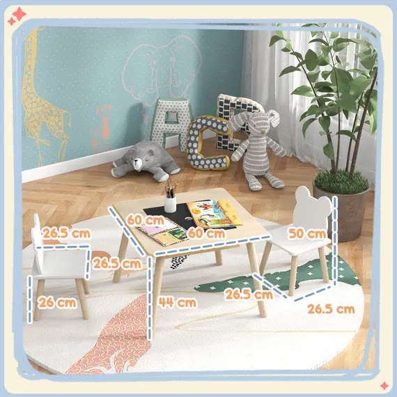 Buy 3-Piece Kids Table and Chairs Set with Convertible Desk and Storage Grid, Kids Activity Table for Nursery, Playroom, 3 image