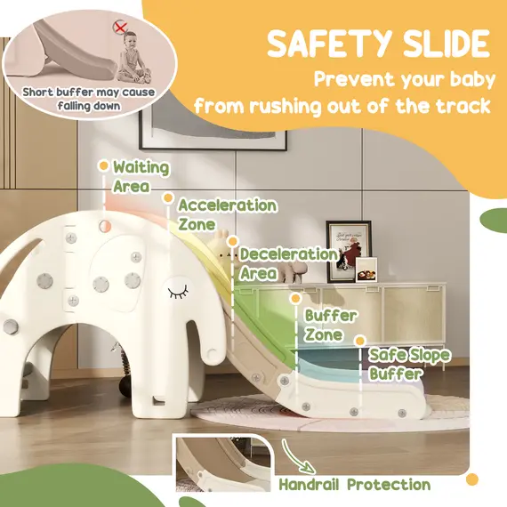 Buy 3 in 1 Toddler Slide with Basketball Hoop, Climber, Elephant-Themed, for 1-3 Years, Cream White, 5 image