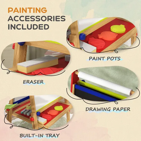 Buy 3-in-1 Wooden Kids Easel with Paper Roll, Whiteboard, Chalkboard, Painting Accessories, 6 image