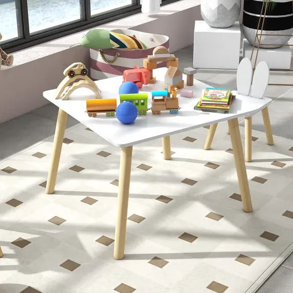 Buy 3 Pcs Toddler Table and Chair Set, Kids Desk and 2 Chairs Set w/ Bunny Ear Backrest, for Nursery, Playroom, 8 image