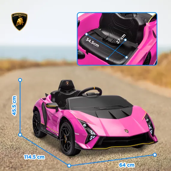 Buy 12V Lamborghini Autentica Licensed Kids Electric Car with Remote Control, 4 Suspension Wheels, Soft Start, Pink, 3 image
