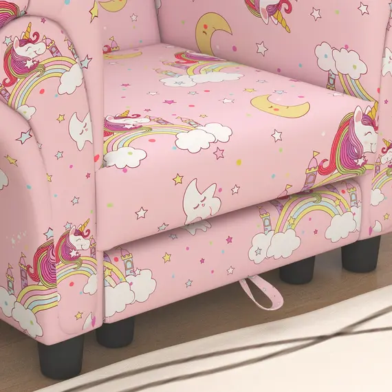 Buy 2 Piece Kids Sofa Set with Unicorn Design, Wooden Frame, for 1.5-3 Years Old, Pink, 9 image