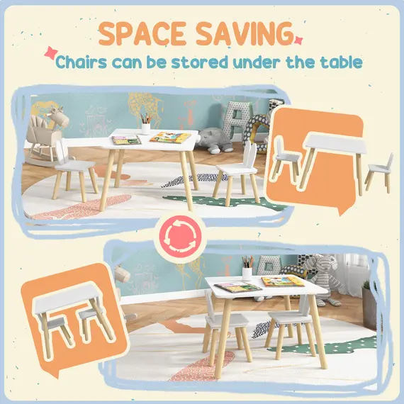 Buy 3 Pcs Toddler Table and Chair Set, Kids Desk and 2 Chairs Set w/ Bunny Ear Backrest, for Nursery, Playroom, 6 image