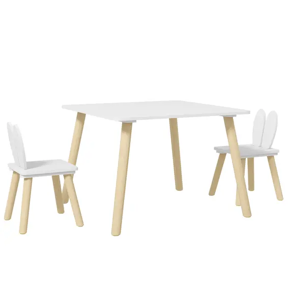 Buy 3 Pcs Toddler Table and Chair Set, Kids Desk and 2 Chairs Set w/ Bunny Ear Backrest, for Nursery, Playroom