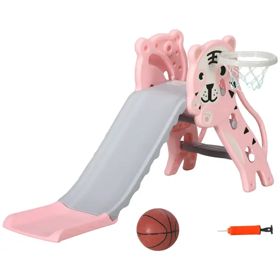 Buy 3 in 1 Baby Slide for Indoor Use with Climber, Basketball Hoop, Basketball, for Ages 18-36 Months - Pink