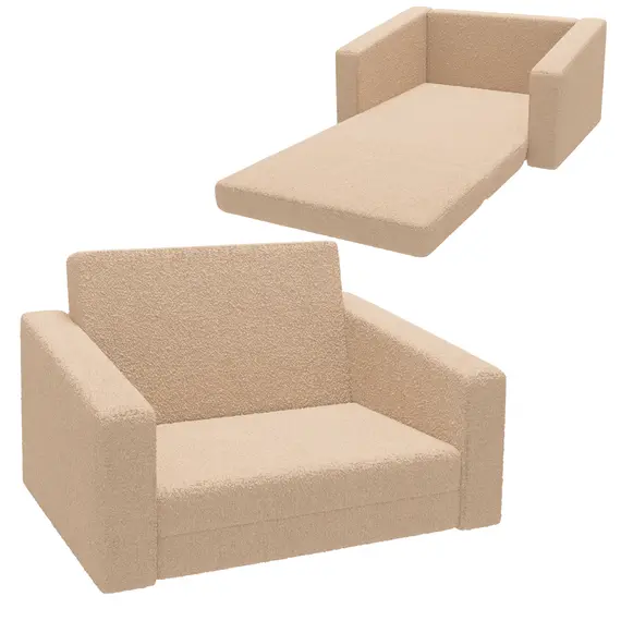 Buy 2 in 1 Kids Armchair, Foldable Recliner for 1.5-3 Years Old, Khaki