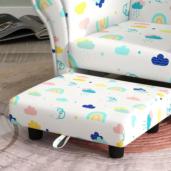 Buy 2 Piece Kids Sofa Set with Cloud Design, Wooden Frame, for 1.5-3 Years Old, White, 8 image