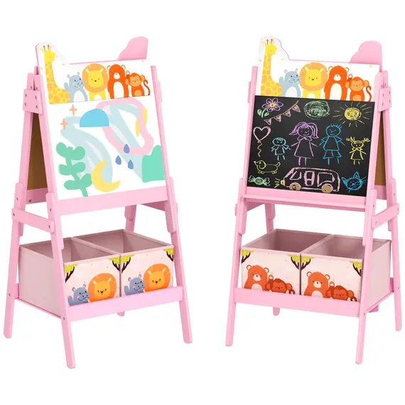 Buy 2 in 1 Kids Easel with Whiteboard, Chalkboard, Storage Boxes, for Ages 3-8 Years, Pink