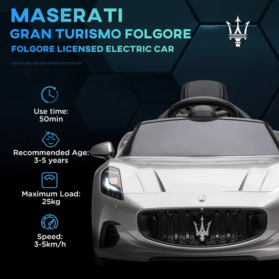 Buy 12V Maserati Gran Turismo Folgore Lincesed Kids Electric Car with Remote Control, Soft Start, Grey, 4 image