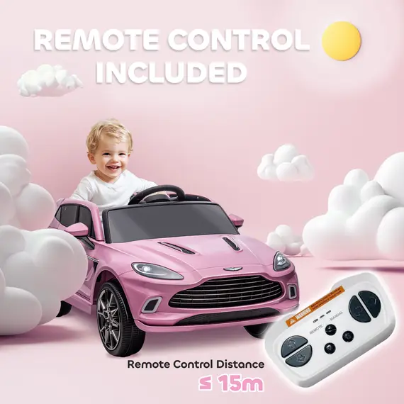 Buy Aston Martin DBX Licensed Battery Powered Kids Electric Car, 12V Kids Ride on Car w/ Lights, Music Horn, Pink, 5 image