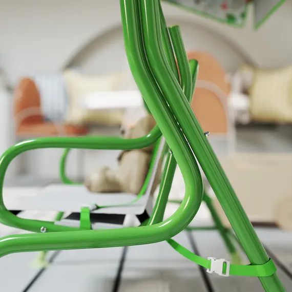 Buy Kids Garden Swing Chair with Adjustable Canopy, Safety Belt, 2 Seater Hammock Swing Bench for Patio, Porch, Green, 9 image