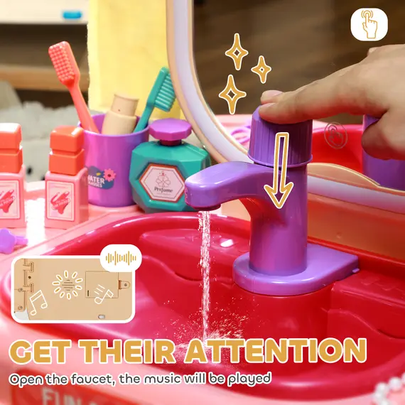 Buy Kids Dressing Table with Mirror, LED Light, 23 Accessories, Pink, 4 image