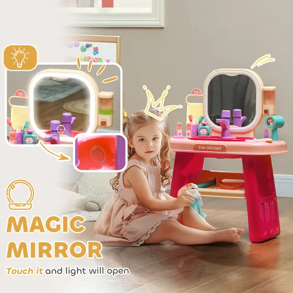 Buy Kids Dressing Table with Mirror, LED Light, 23 Accessories, Pink, 5 image