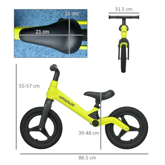 Buy Balance Bike with Adjustable Seat and Handlebar, PU Wheels, No Pedal, for Ages 30-60 Months - Green, 3 image