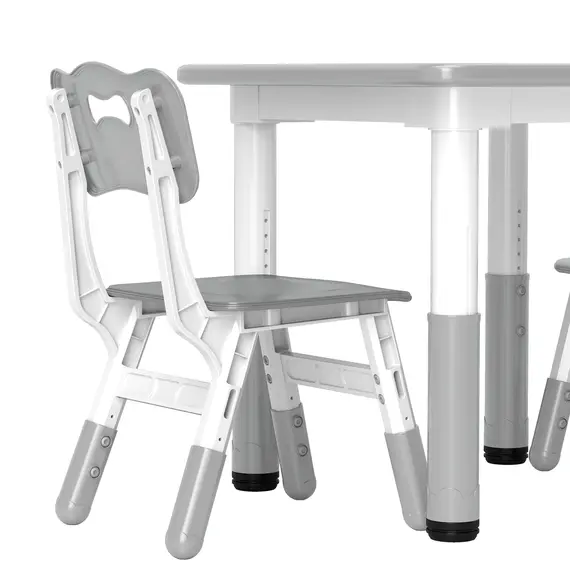 Buy Height Adjustable Toddler Table and Chair Set, 3 Pcs Children Activity Table w/ 2 Chairs, for Playroom, Bedroom - Grey, 9 image