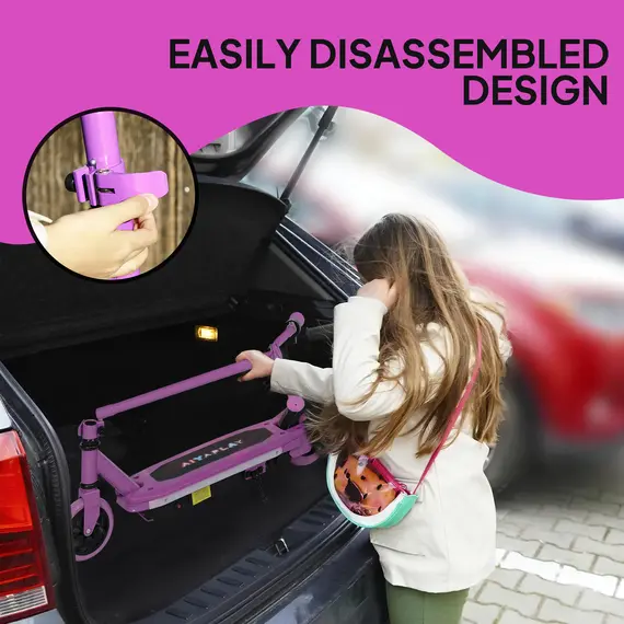 Buy Electric Scooter for Ages 6-14, with Colourful Light and Electric Brake, Electric Scooter E Scooter, Up to 10 KM/H & 8 KM, Purple, 7 image