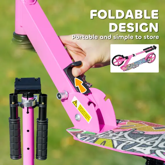 Buy Foldable Kids Scooter with Adjustable Handlebar, 200mm Big Wheel, Rear Fender Brake, for Ages 6-12 Years, Pink, 7 image