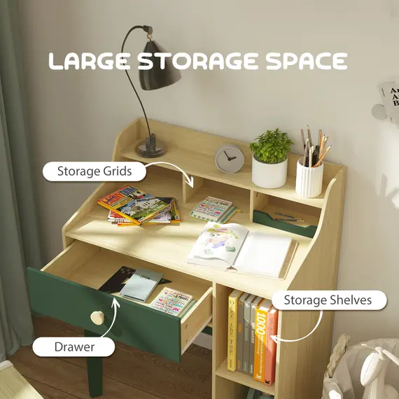Buy Kids Desk and Chair Set with Storage Shelves and Drawer, Green, 4 image