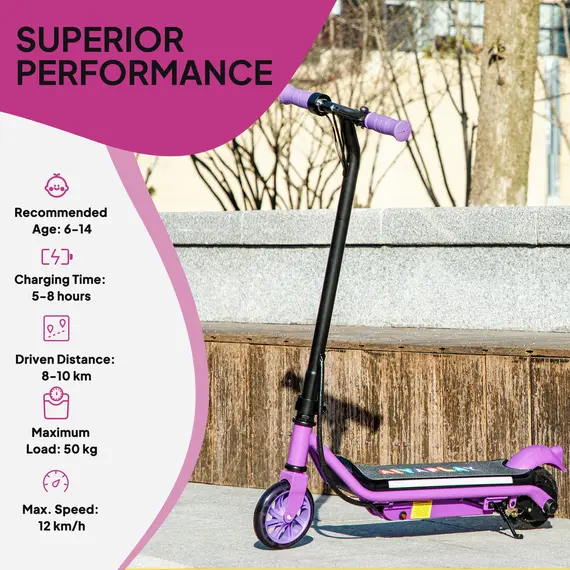 Buy Electric Scooter for Kids Ages 6-14, with Dual Brakes, Flash Wheel and Colourful Light, Kids Electric Scooter E Scooter, Up to 12 KM/H & 10 KM, Purple, 7 image