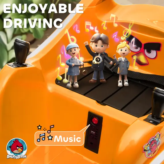 Buy Angry Bird Licensed Waltzer Car, 12V Kids Car w/ Joysticks, Remote, Music LED Lights - Orange, 7 image
