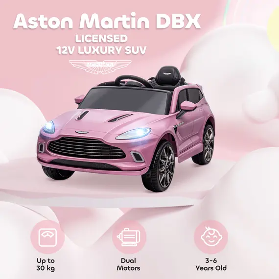 Buy Aston Martin DBX Licensed Battery Powered Kids Electric Car, 12V Kids Ride on Car w/ Lights, Music Horn, Pink, 4 image