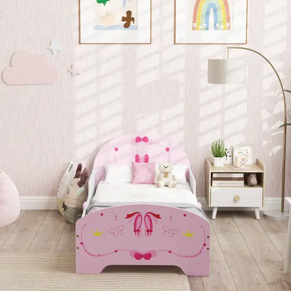 Buy Ballet Theme Toddler Bed Frame with Safety Rails for 3-6 Years, 144 x 76.5 x 60 cm, Pink, 8 image