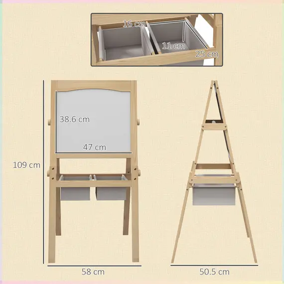 Buy Kids Easel with Paper Roll, 3 in 1 Art Easel for Toddlers, Double-Sided Kids Whiteboard Blackboard with Storage Baskets for Ages 3-6 Years - Natural Wood Finish, 3 image