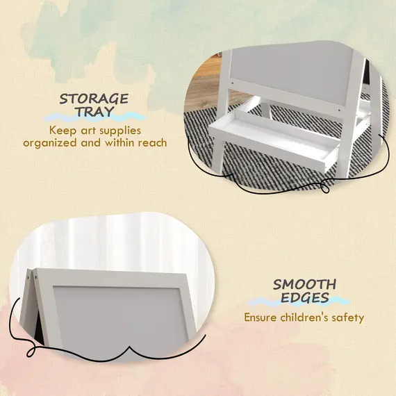 Buy Kids Easel, Art Easel with Double Sided Whiteboard, Chalkboard, Storage, 2 in 1 Standing Easel for Toddlers 18-48 Months, White, 5 image