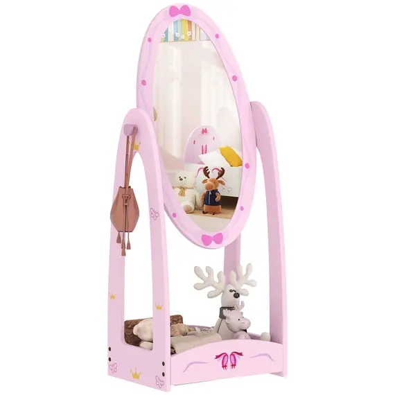 Buy Kids Full Length Mirror, 360° Rotating Children Standing Mirror with Storage Shelf, Pink