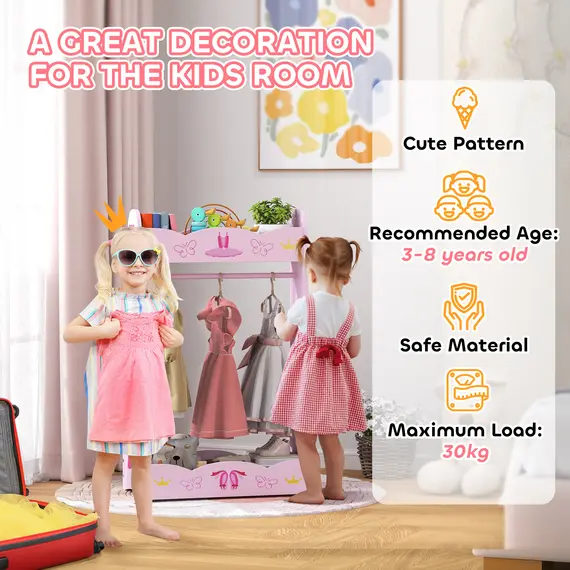 Buy Kids Clothes Rail with 2 Storage Shelves for 3-8 Years Old, Pink, 5 image