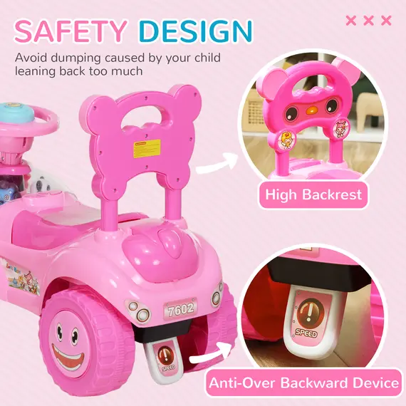 Buy Foot to Floor oddler Ride on Toy w/ Music, Light, Horn, Under Seat Storage, Anti-Over-Backwards Device, Pink, 4 image