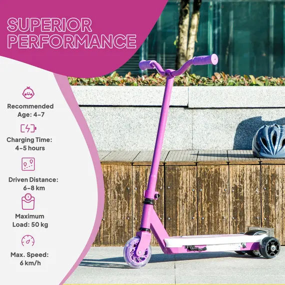 Buy Electric Scooter for Kids Ages 4-7, with Auxiliary Rear Wheels, Flashing LED Light and Electric Brake, Kids Electric Scooter for Boys Girls, 6 KM/H & 8 KM, Purple, 8 image