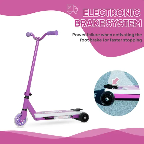 Buy Electric Scooter for Kids Ages 4-7, with Auxiliary Rear Wheels, Flashing LED Light and Electric Brake, Kids Electric Scooter for Boys Girls, 6 KM/H & 8 KM, Purple, 7 image