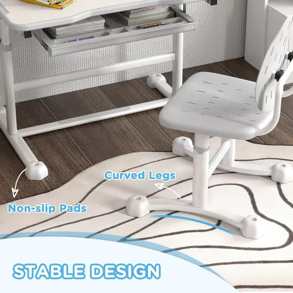 Buy Height Adjustable Kids Desk and Chair Set, School Study Writing, Reading Table Chair Set w/ Tilted Desktop, Grey, 6 image