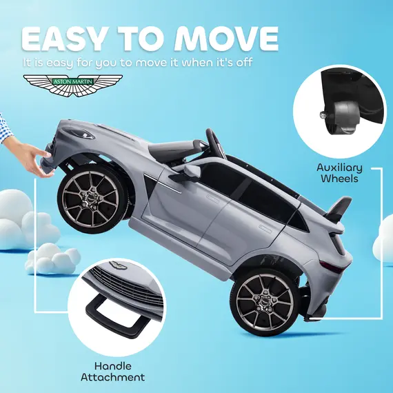 Buy Aston Martin DBX Licensed Battery Powered Kids Electric Car, 12V Kids Ride on Car w/ Lights, Music Horn, Grey, 6 image