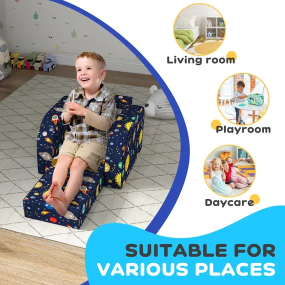 Buy Foldable Toddler Chair Soft Snuggle Sponge Filled for Bedroom Playroom, Aged 18 Months to 3 Years - Dark Blue, 6 image