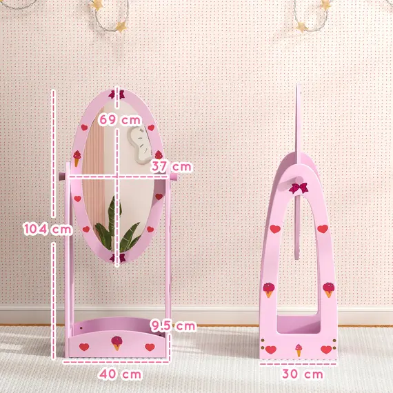 Buy Kids Full Length Mirror, 360° Rotating Children Standing Mirror with Storage Shelf, Hot Pink, 3 image