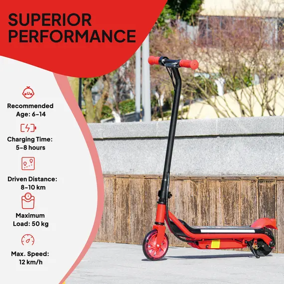 Buy Electric Scooter for Kids Ages 6-14, with Dual Brakes, Flash Wheel and Colourful Light, Kids Electric Scooter E Scooter, Up to 12 KM/H & 10 KM, Red, 7 image