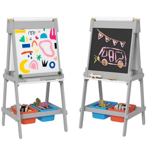 Buy Art Easel for Kids with Paper Roll, Double Sided Painting Easel with Chalk Board, White Board
