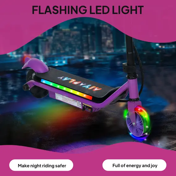 Buy Electric Scooter for Kids Ages 6-14, with Dual Brakes, Flash Wheel and Colourful Light, Kids Electric Scooter E Scooter, Up to 12 KM/H & 10 KM, Purple, 4 image