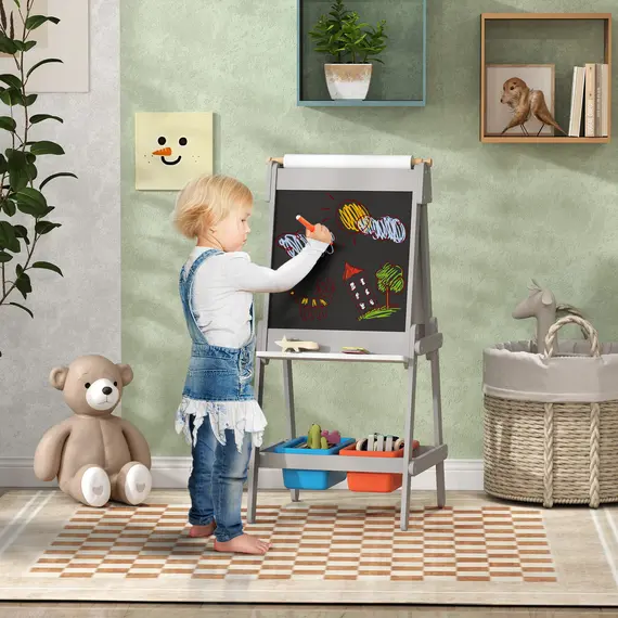 Buy Art Easel for Kids with Paper Roll, Double Sided Painting Easel with Chalk Board, White Board, 2 image