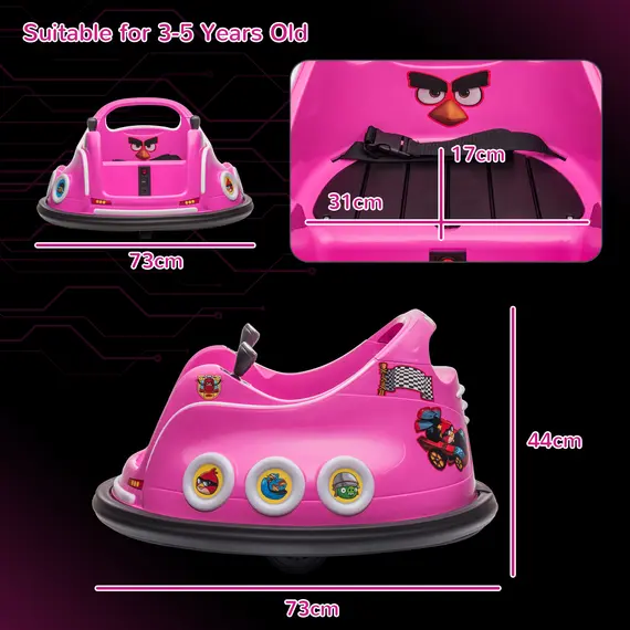 Buy Angry Bird Licensed Waltzer Car, 12V Kids Car w/ Joysticks, Remote, Music LED Lights - Pink, 3 image